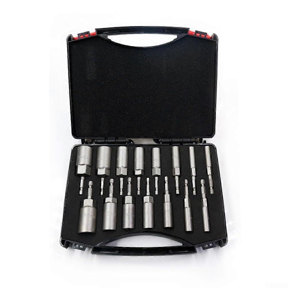 Hex Socket Set, 15Piece Hexagonal, 5.519 mm, Magnetic Socket Adapters, Chrome Vanadium Steel, DIY Kit