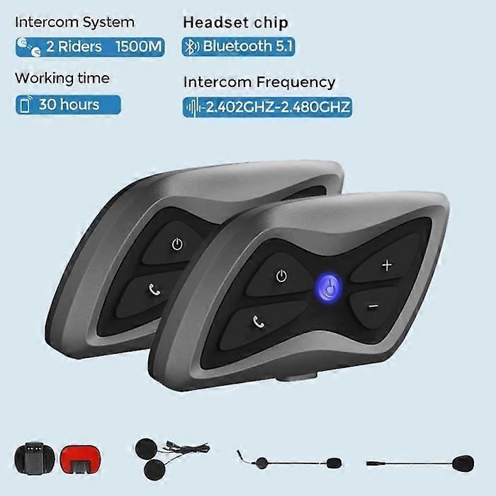 2pcs Bluetooth Motorcycle Intercom - Wireless Motorcycle Helmet Intercom - 1500m Waterproof IP65 - Call Control