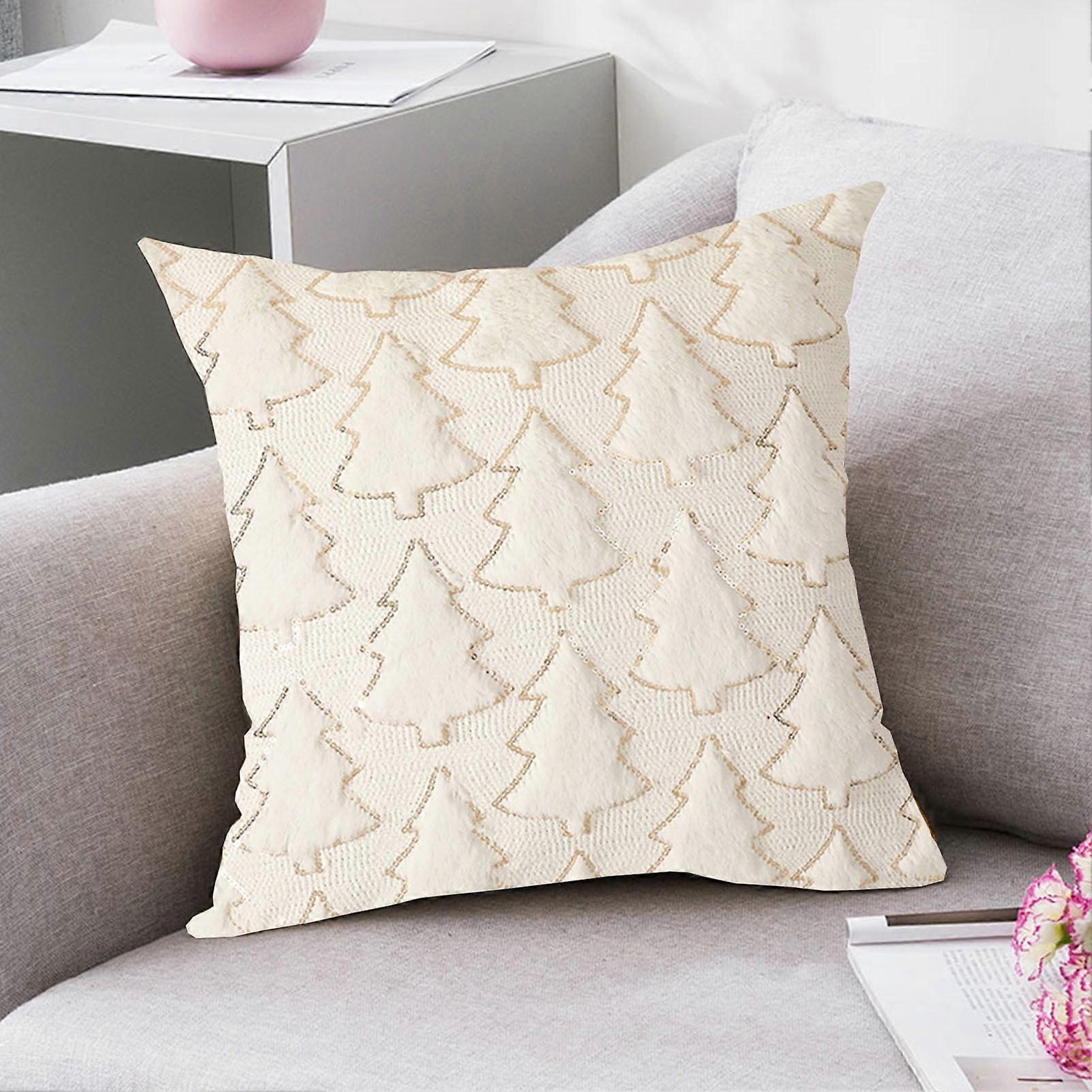 Christmas Pillow Cover - Red Green White Tree Pattern, Compatible with Holiday Decor, Throw Cushion Case for Couch Sofa Home
