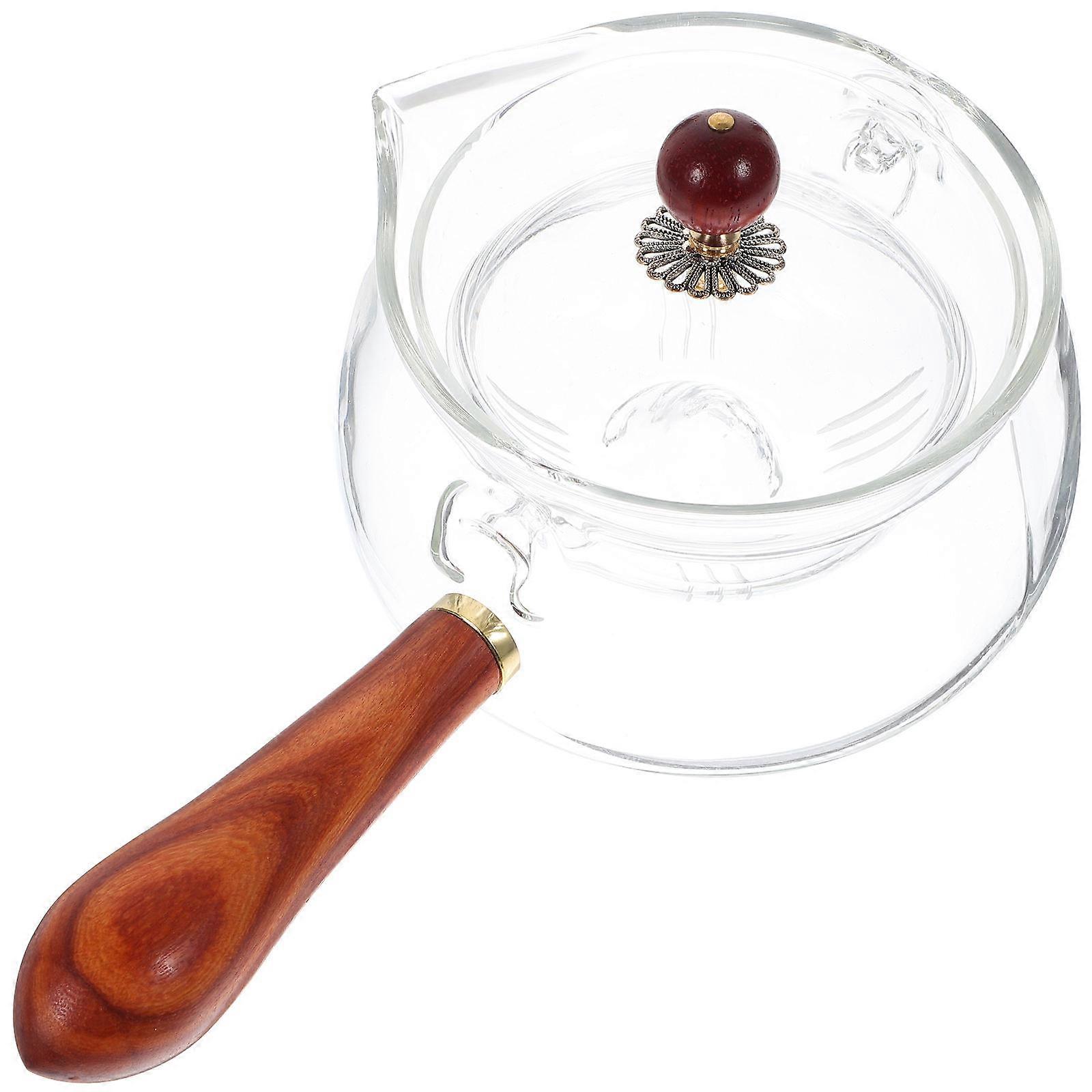 360 Degree Rotation Teapot 4Pcs Glass Tea Dispenser Unique Side Handle Design For Home Use Transparent