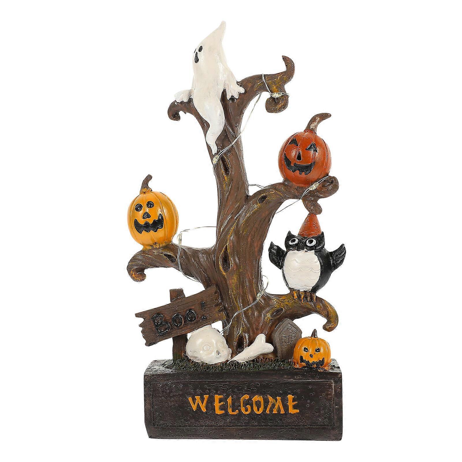 Lighted Halloween Resin Tree for Party Ornament with 3Pcs Indoor Decorations