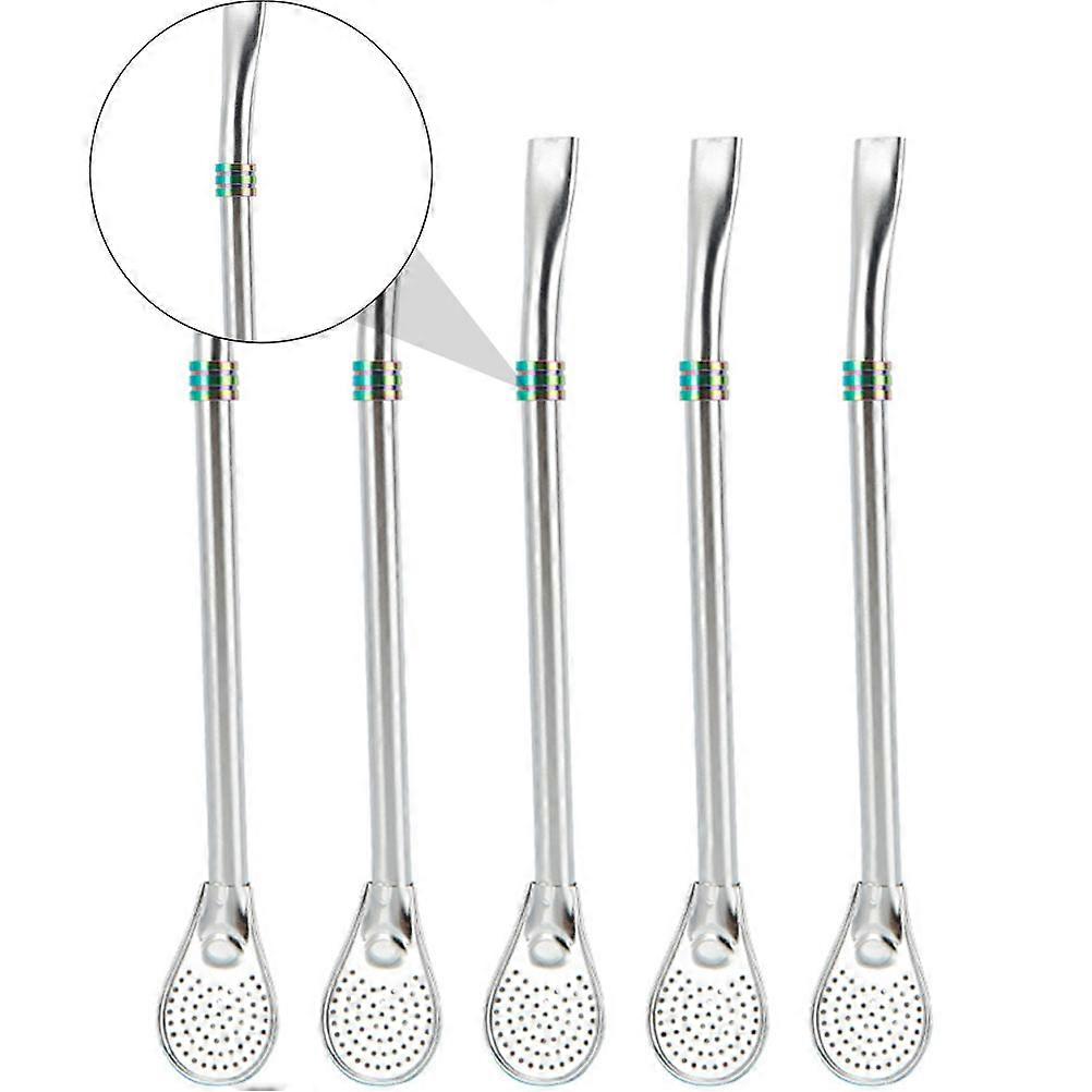Stainless Steel Straw Spoon Filtering Spoon 5Pcs for Drinking