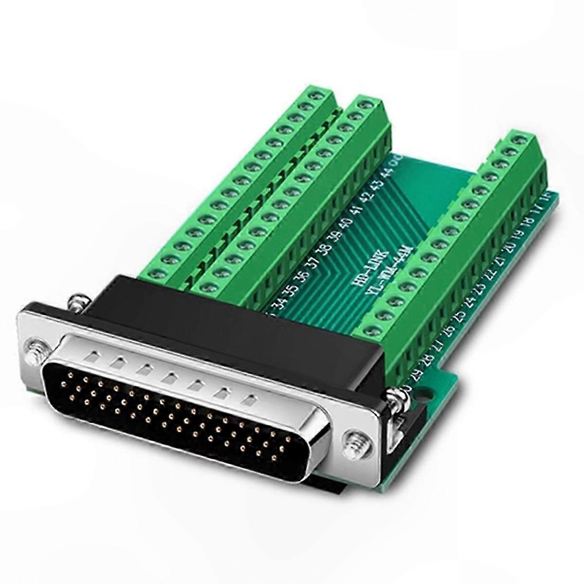 3-Row D-SUB 44-Pin Male Plug Terminal Board for Industrial Connectors Solderless Design Breakout Solution