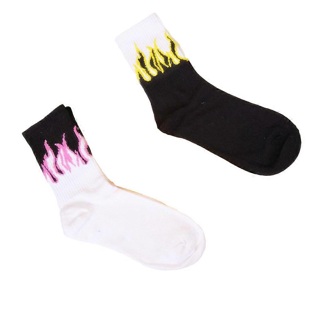 Creative Flame Pattern Socks Medium Tube Socks for Couple Wearing 2Pair Black