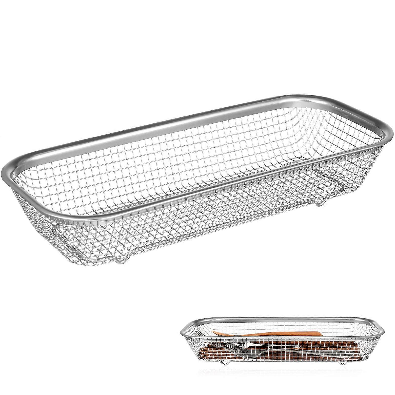 Chopstick Holder Tableware Rack Silver Kitchen Utensils Drainage Ventilation Drying Storage Rectangular 32.00X12.50X5.50CM 1Set