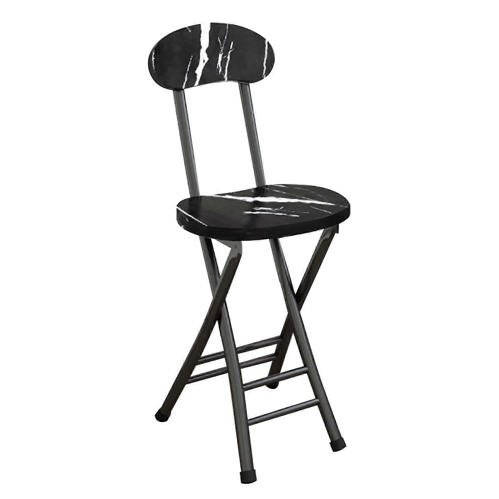 Folding Bar Stool With Backrest 18 Inch Portable  Counter Chair Round Lightweight Seat Black Marble 45cm/18in