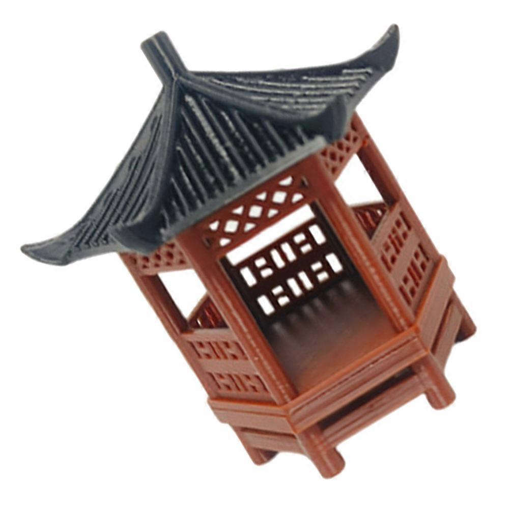 Brown Plastic Miniature Chinese Pavilion for Decoration 5Pcs Model Set