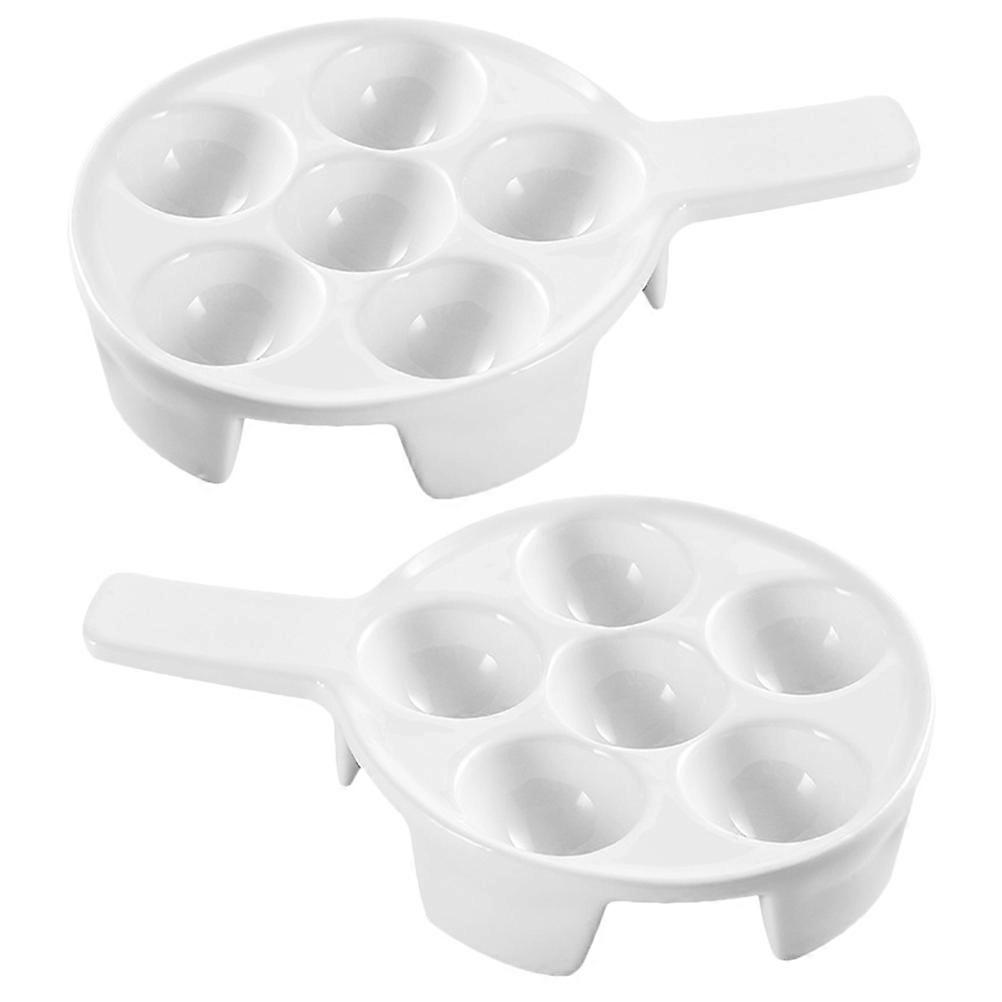 White Ceramic Escargot Baking Dish for Snail Seafood 2Pcs with Handle