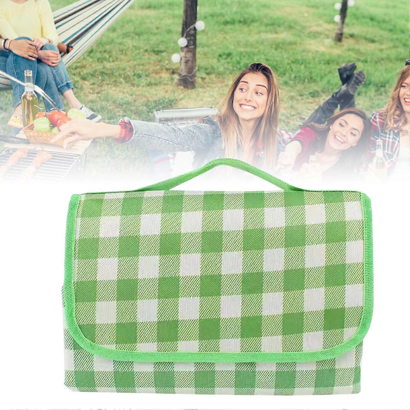 Waterproof Picnic Blanket Foldable Green Gingham 200x200cm