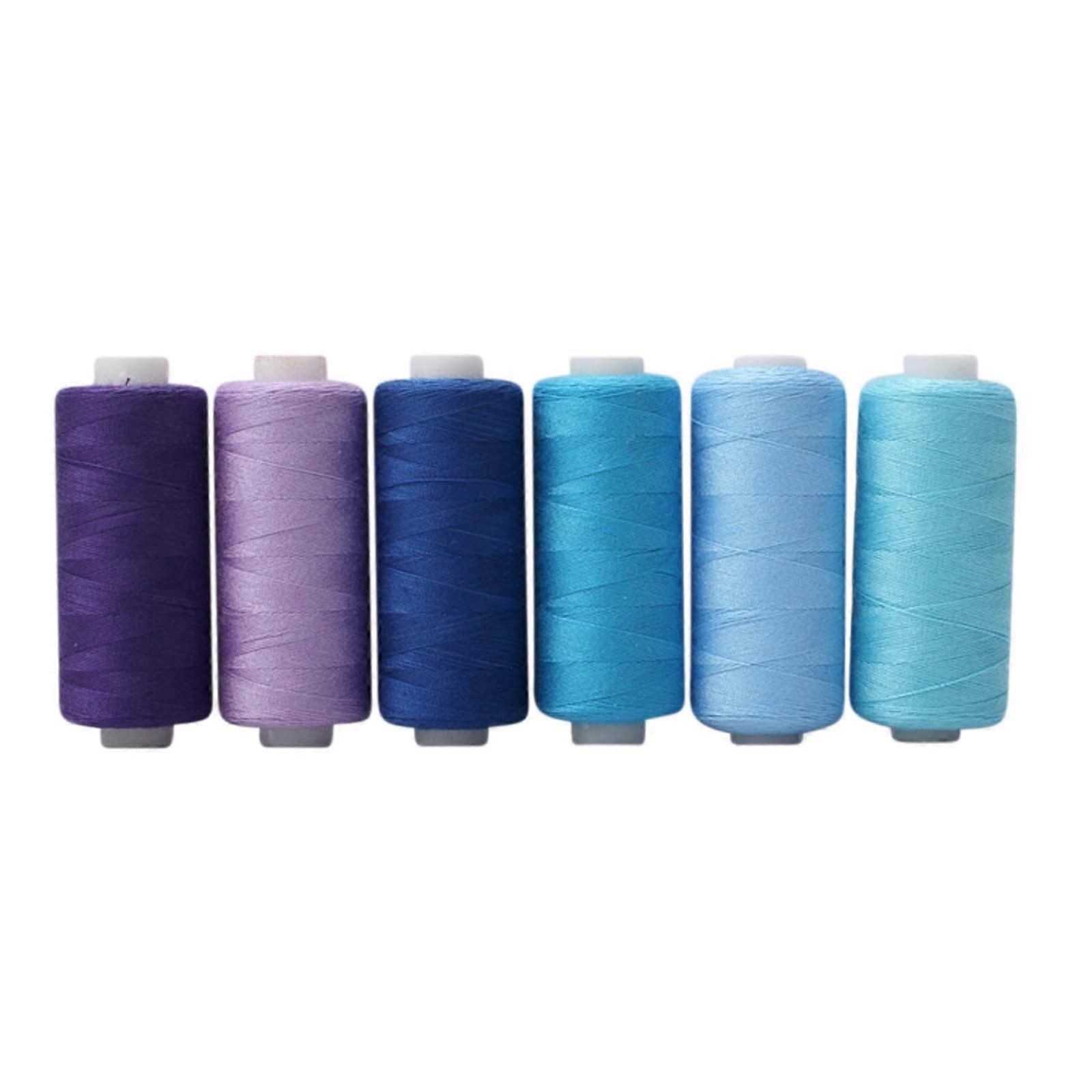 Kafsov 36-Color Polyester Sewing Thread Set, 400 Yards/Spool, 6 Spools/Pack Blue, Compatible with Sewing Machines, Fade & Pill Resistant for