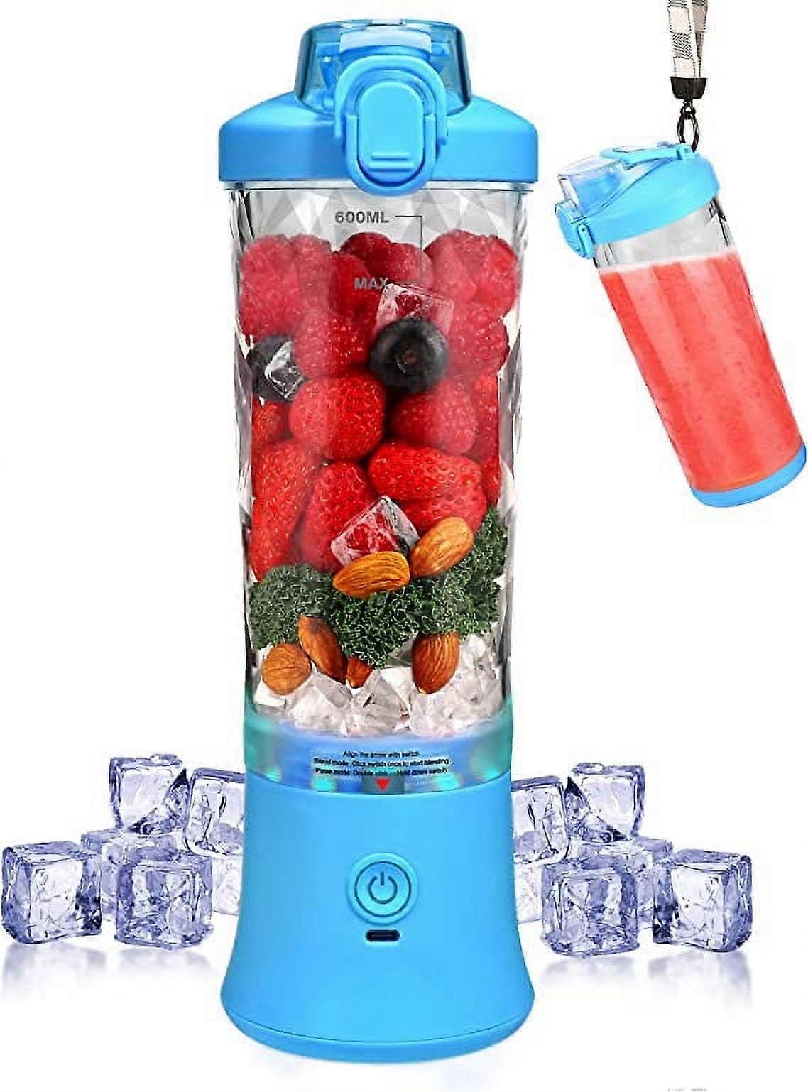 Portable Blender, 20oz Mini Mixer with 6 Blades, Rechargeable BPA-Free, compatible with Kitchen/Gym/Travel/Office-Blue