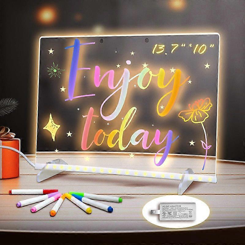 LED Note Board with Colors, 13.7"X10" 4 Modes &7 Colors Acrylic Dry Erase Boards with Light