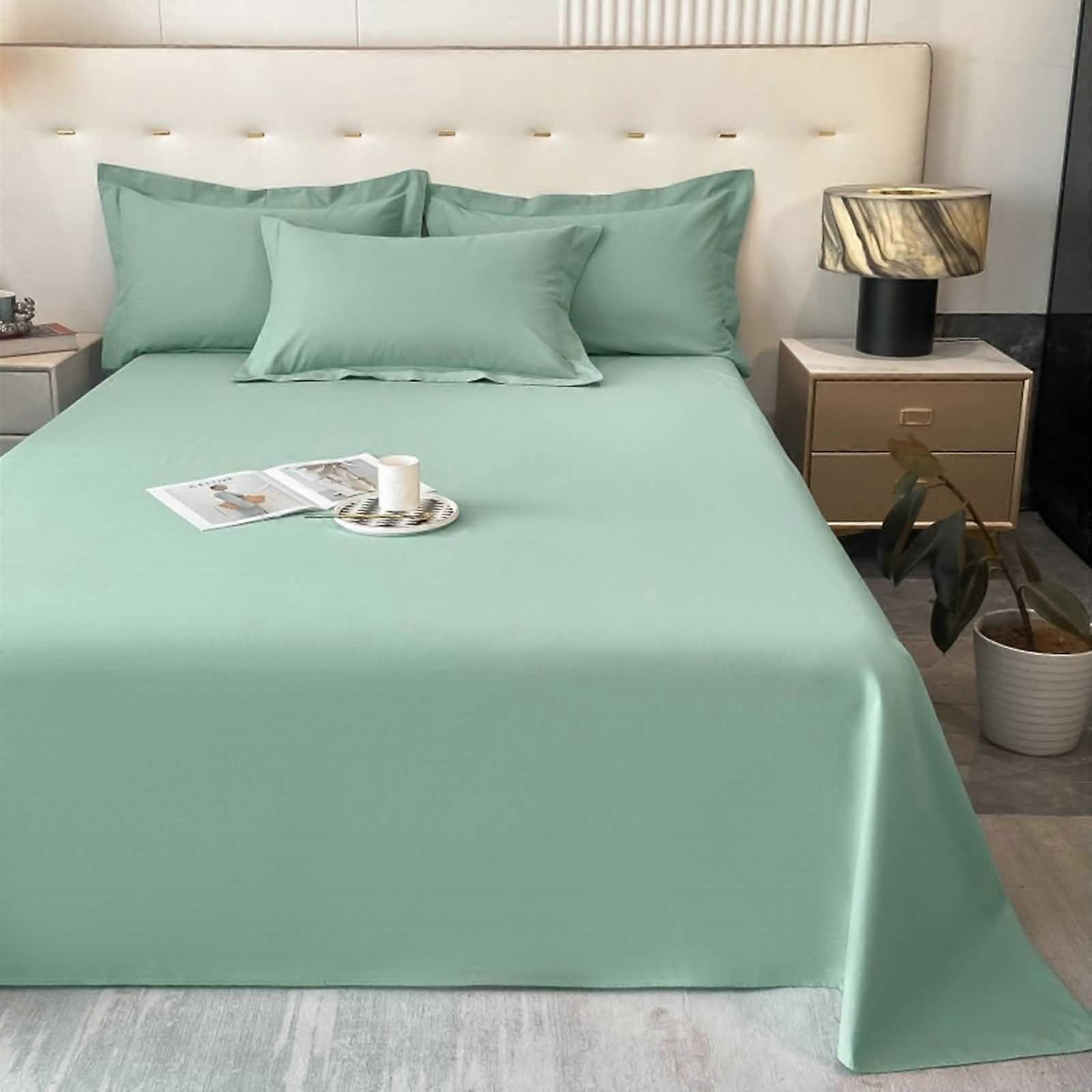 King Flat Sheet Cotton Solid Light Green 200x230cm for Bedroom Bedding