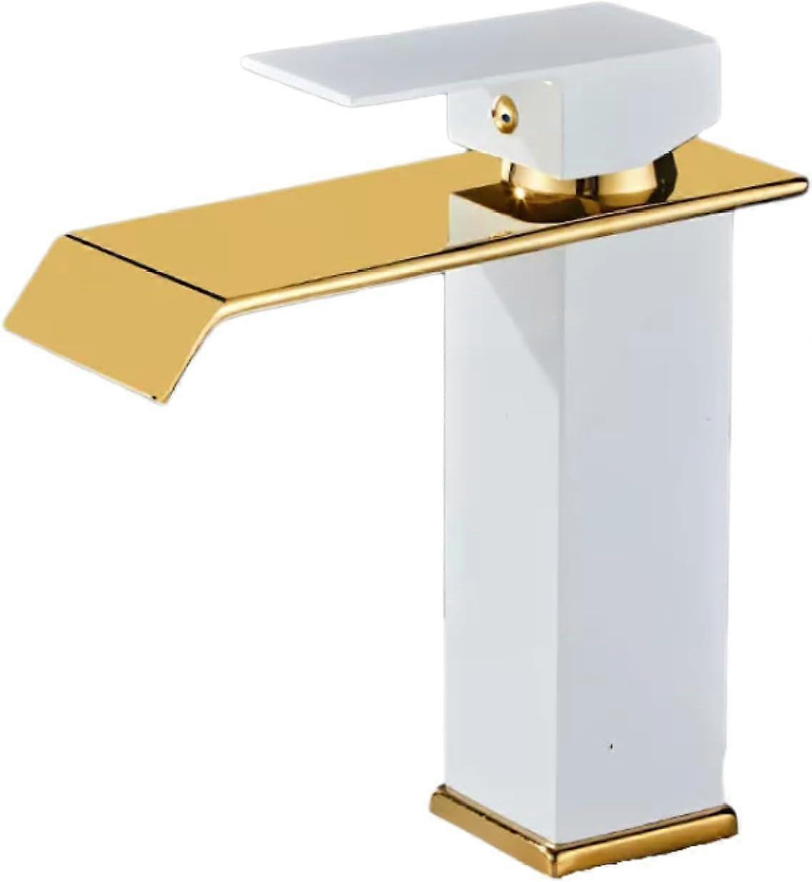 Basin Mixer Taps Waterfall Copper Core Above Counter Single Hole Hot And Cold BlackGold  Finish, WhiteGold Short