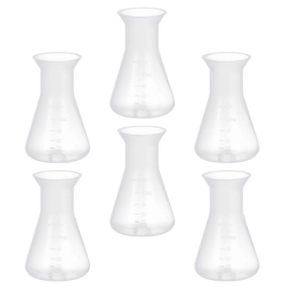 6pcs 50ml Plastic Conical Flask Experiment Flask Cone Bottle Laboratory Tool