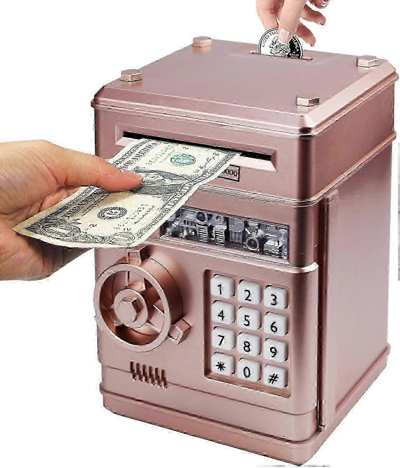 w Electronic Mini ATM Safe Money Savings Box Piggy Bank with Password Code Lock for Kids