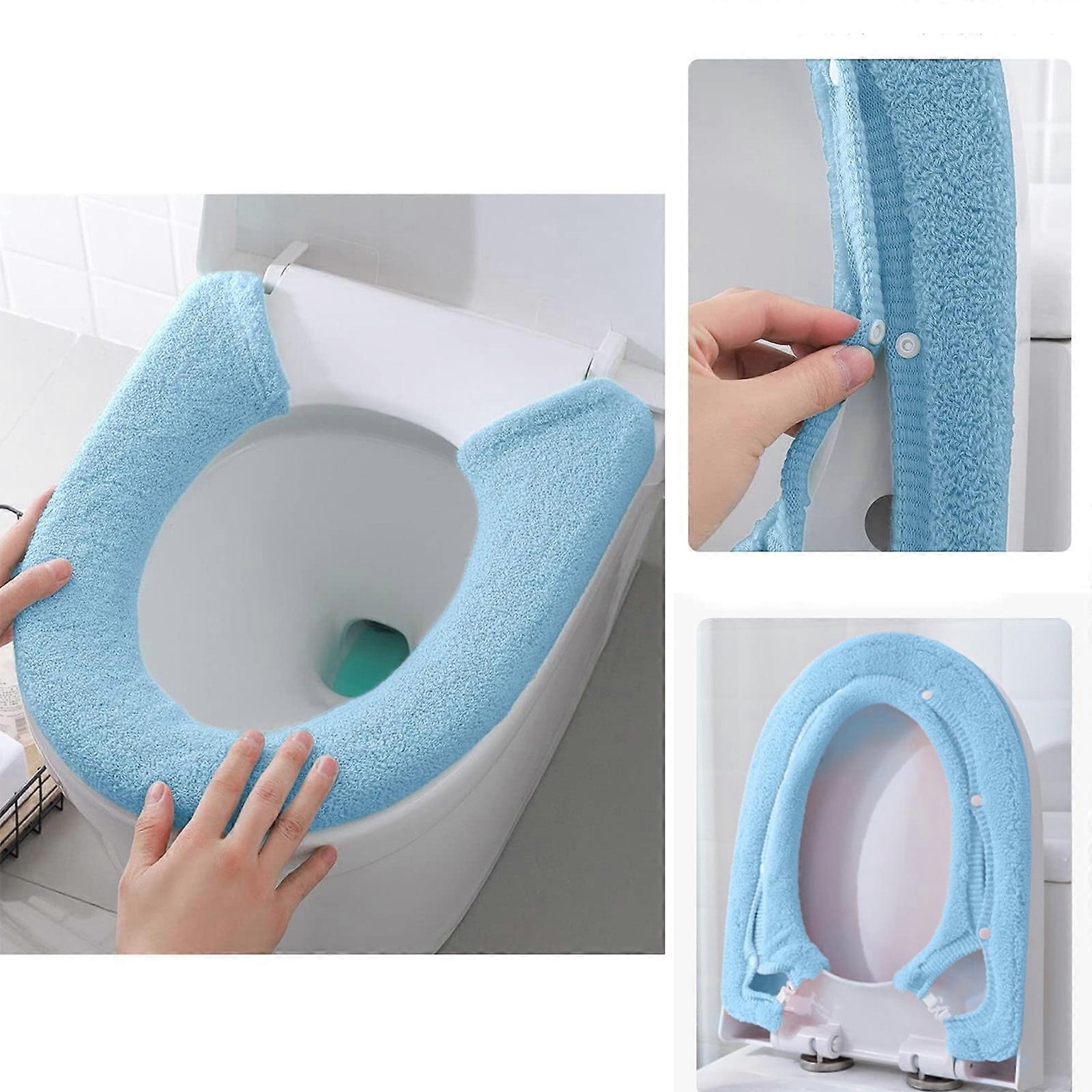 Thicker, Warmer Toilet Seat Cover with Snaps - Stretchable, Washable, Reusable Soft Fiber Pad, Easy Install & Clean, Compatible with Standard Seats