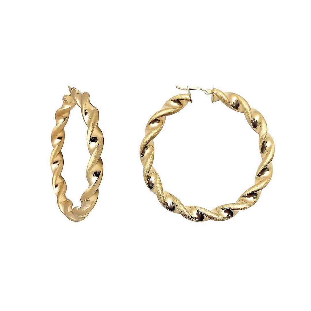 Jewelco London 女士 9 克拉黄金磨砂缎面粗扭 6 毫米环形耳环 52 毫米
