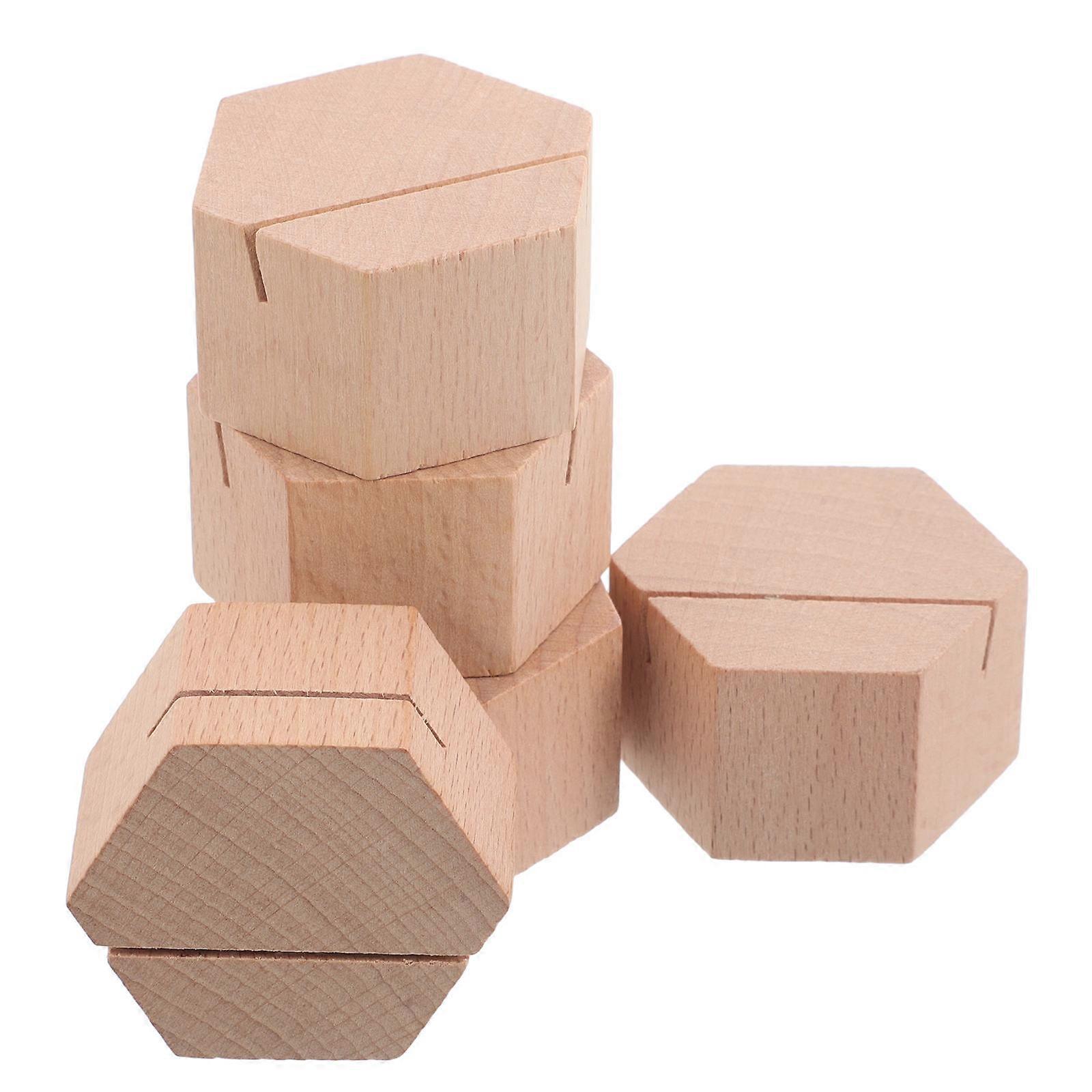 Beige Wooden Name Card Holder for Office Desktop Use 5Pcs Set