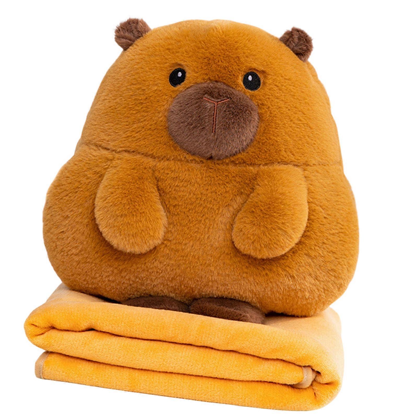 Reversible Plushie Blanket And Pillow Set Cartoon Capybara Hamster Pattern Easy To Clean  capybara