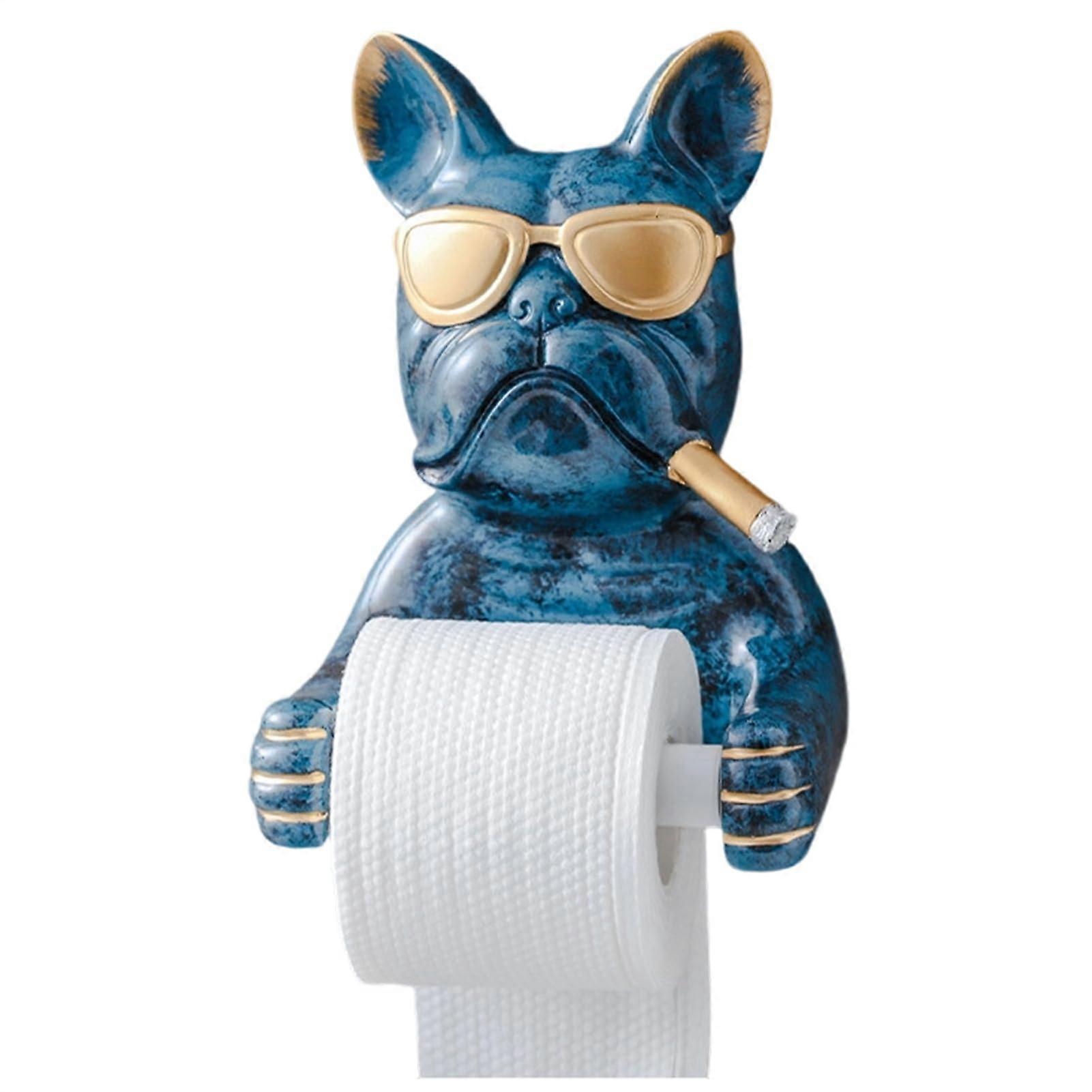 Toilet Paper Holder Stand with Dog Design, Standing Spare Roll Storage for Small Bathrooms, Blue