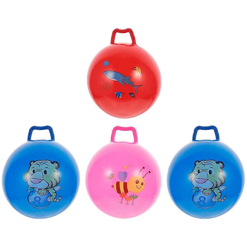 Kids Bouncy Balls With Handle For Outdoor Play 25X25X2CM Assorted Color Easy To Inflate 4Pcs