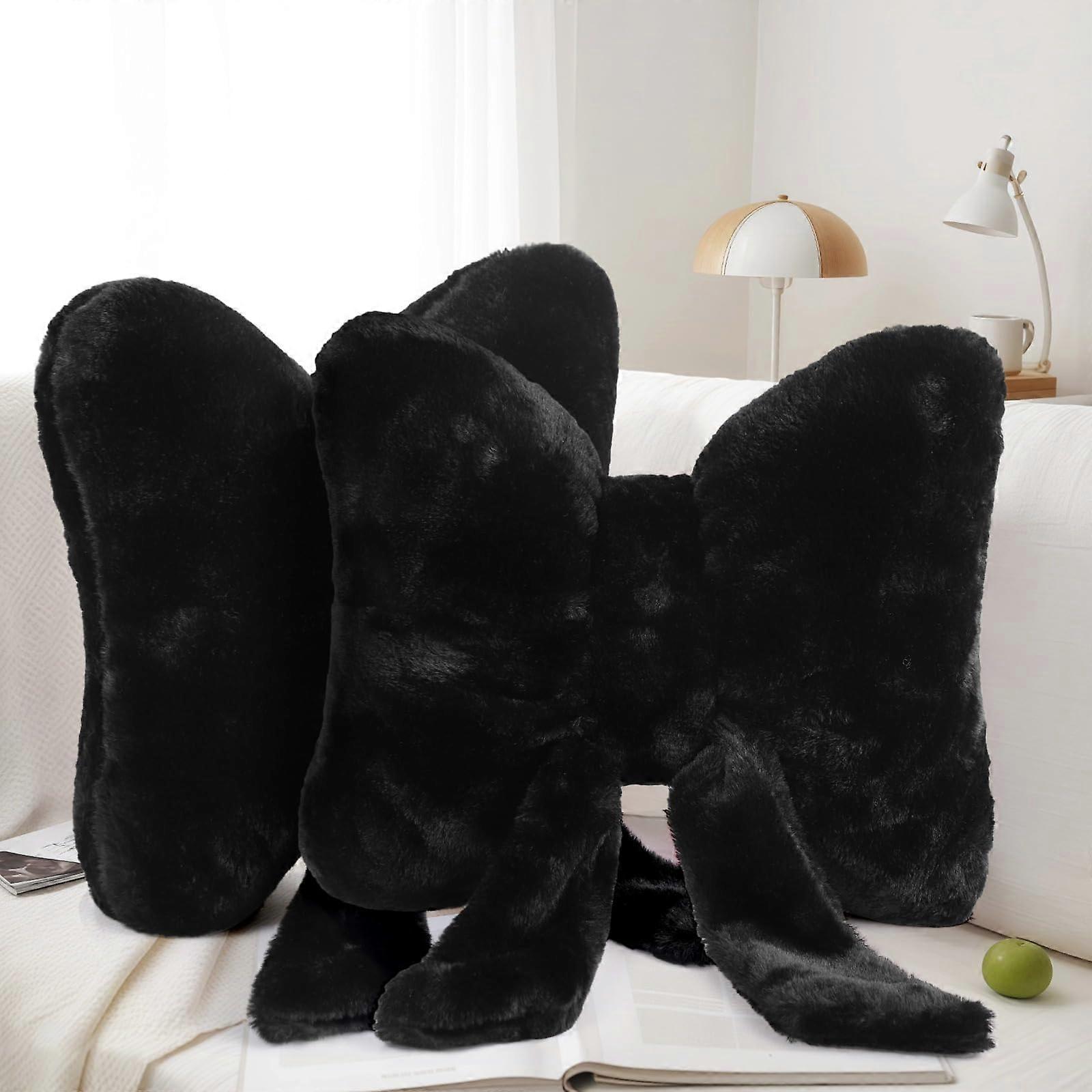 Black Bow Pillow Set of 2, Soft Plush Decorative Cushion with Elegant Bow Design for Sofa and Bed