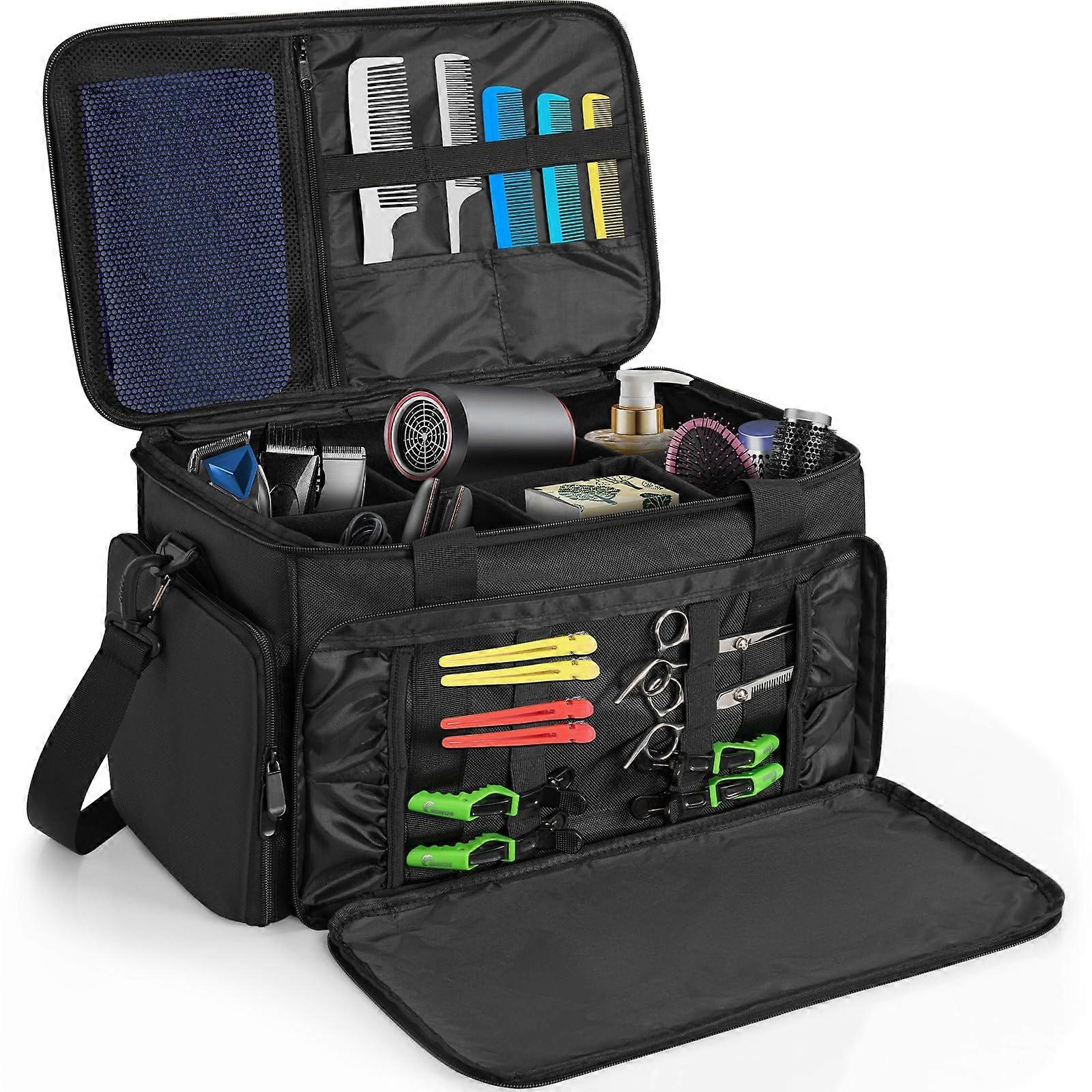 Barber Tool Bag Large Capacity Hairdressing Equipment Case with Adjustable Dividers and Shoulder Strap