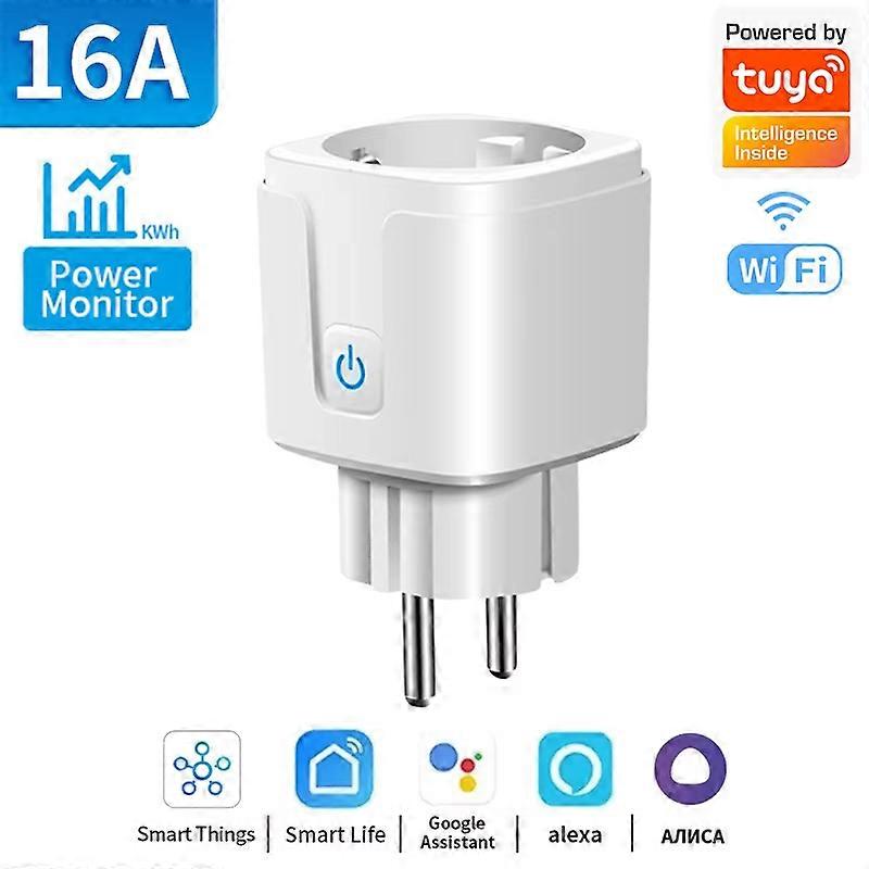 EU Tuya WiFi Smart Plug Socket 16A/20A with Power Monitor Timer Function Remote APP Voice Control Works with Alexa Google Home