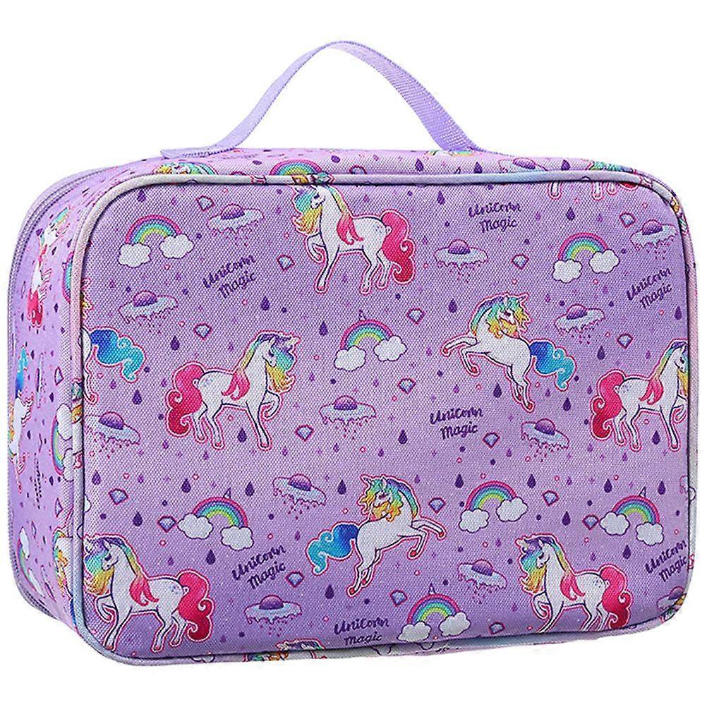 Lunch Container Bag for Insulation with 3Pcs Unicorns Printed Handbags Violet