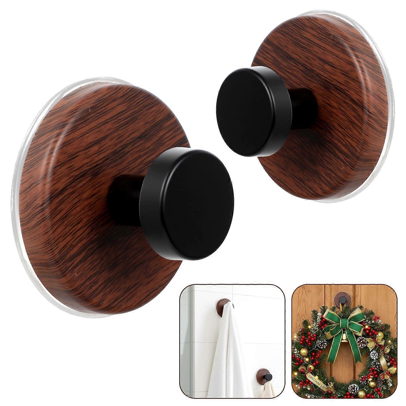 Suction Cup Hooks 2 Pack Walnut Finish Drill Waterproof Removable for Bathroom Glass Tile