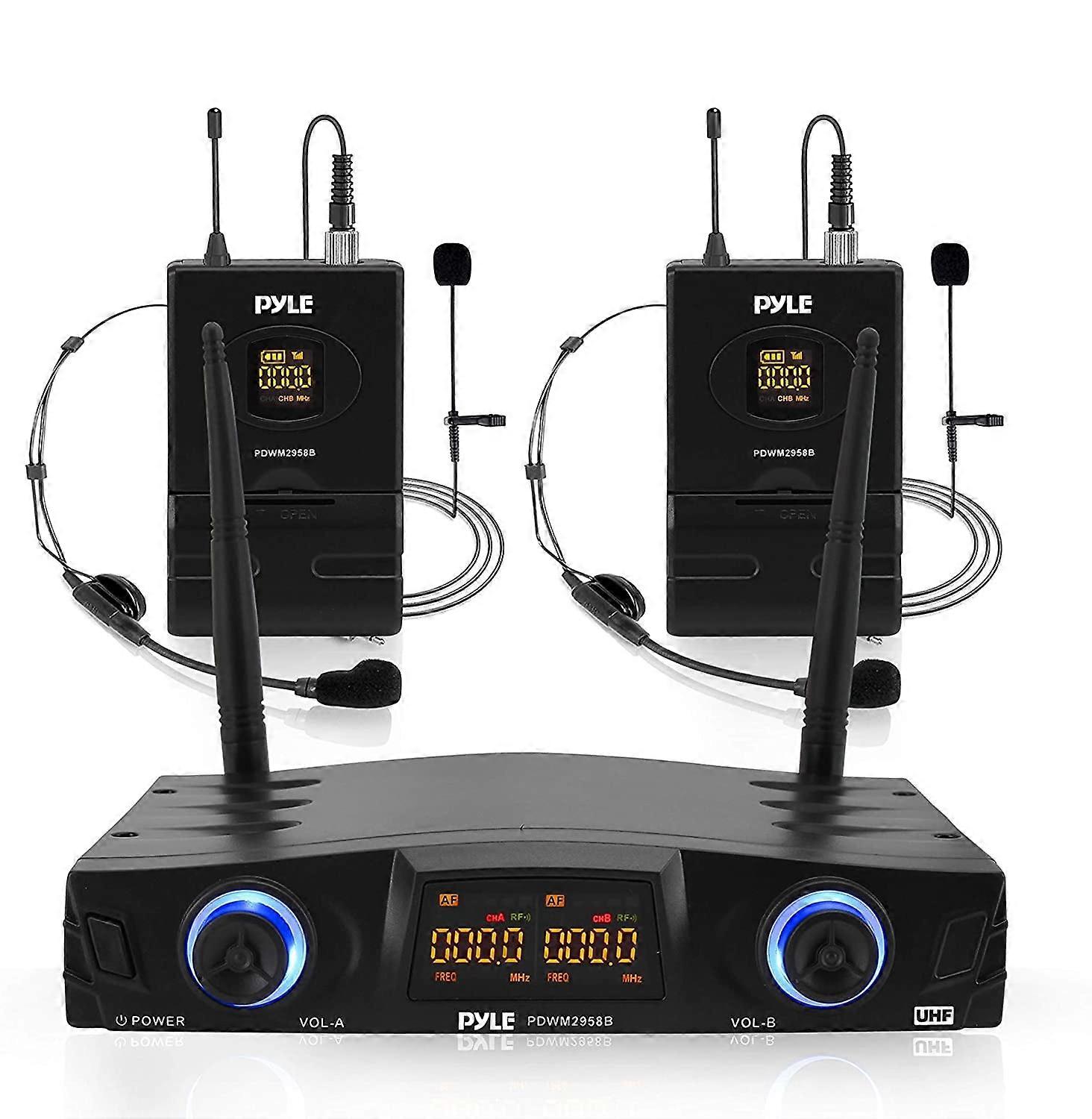 Pyle PDWM2958B Compact Portable Dual Channel Wireless Microphone System Kit