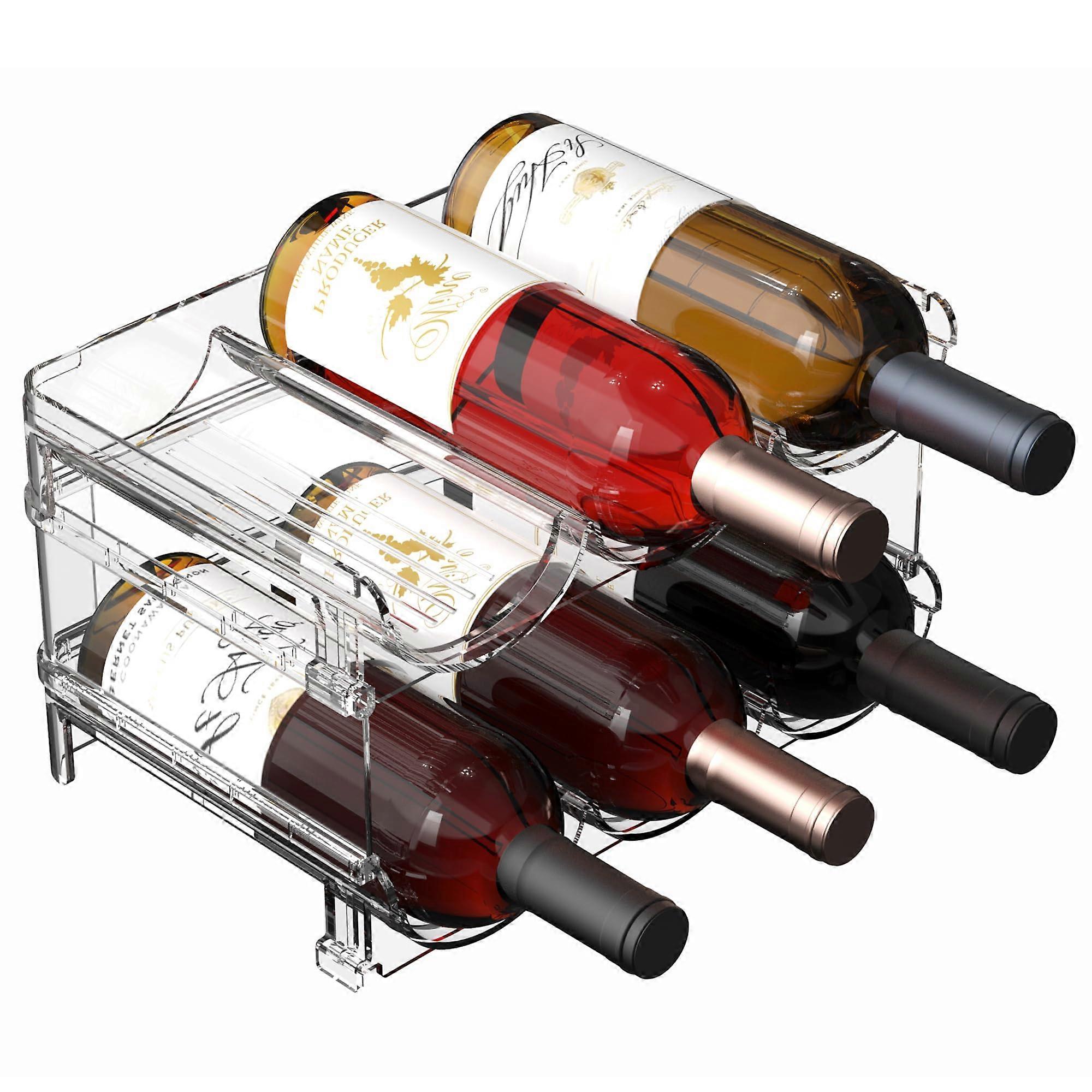 Stackable Wine Rack and Bottle Organizer, 2 Tier Clear Plastic Storage for Fridge Cabinet Pantry