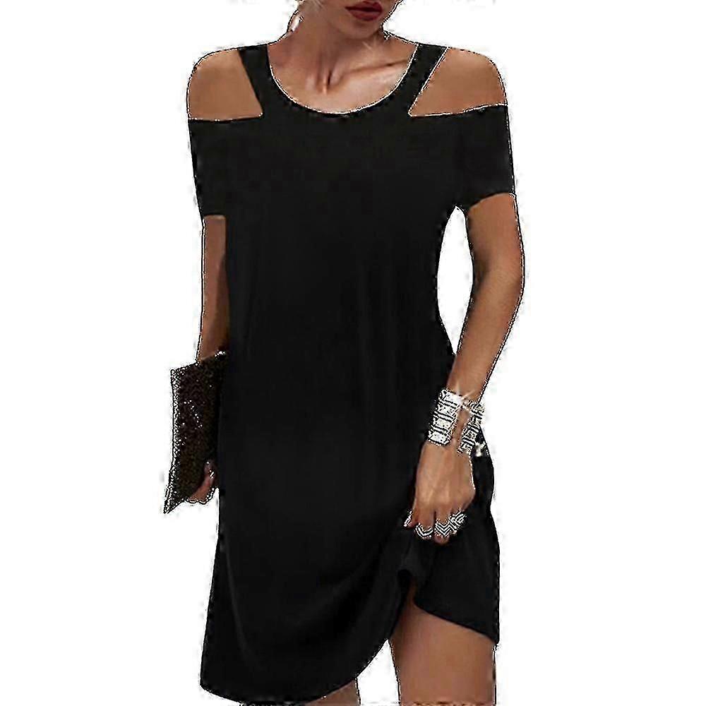 Womens Plain Cold Shoulder Short Sleeve Mini Dress Summer Casual Shift  Dresses | Fruugo UK