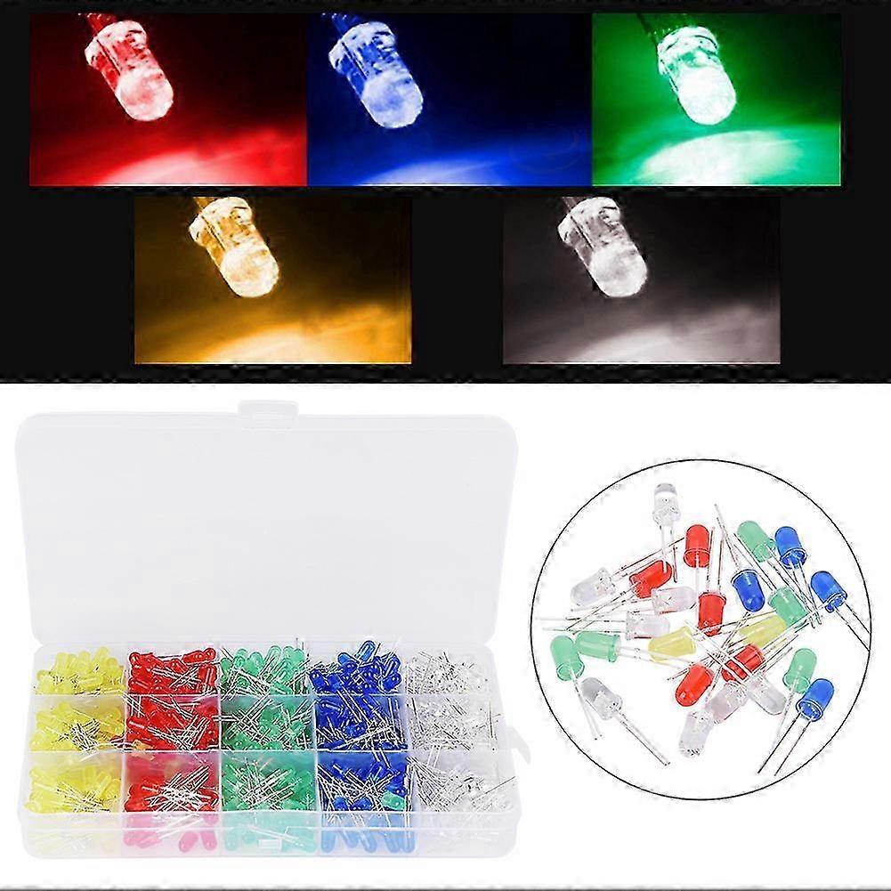 2026 500pcs 5mm LED Light Emitting Diodes Assorted Kit 5 Colors Electronic Components