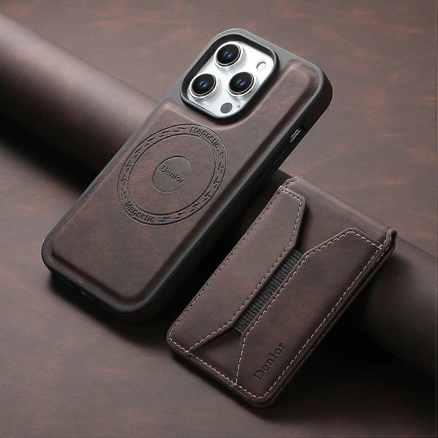 Case For Iphone 13 Pro Max Brown Magnetic Rotating Bracket Combination Function Card Holder No14486