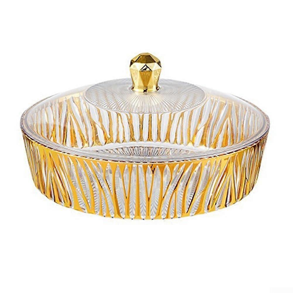 Elegant Gold Edged Round Fruit Serving Plate with Lid for Fresh Storage on Dining Table