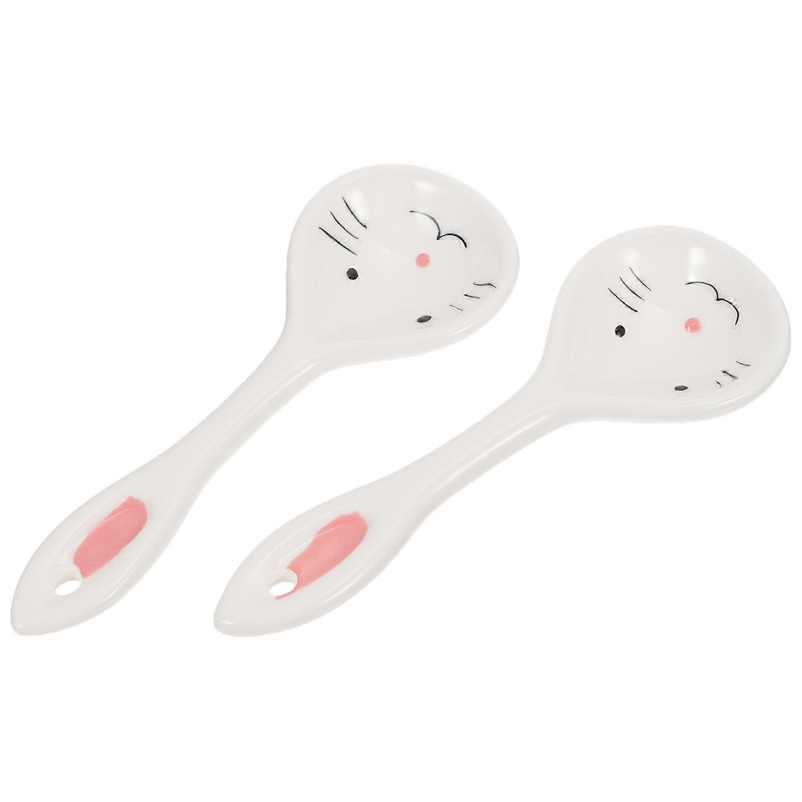 Rabbit Spoons Children Tableware Easy to Clean Rounded Edge White 2Pcs