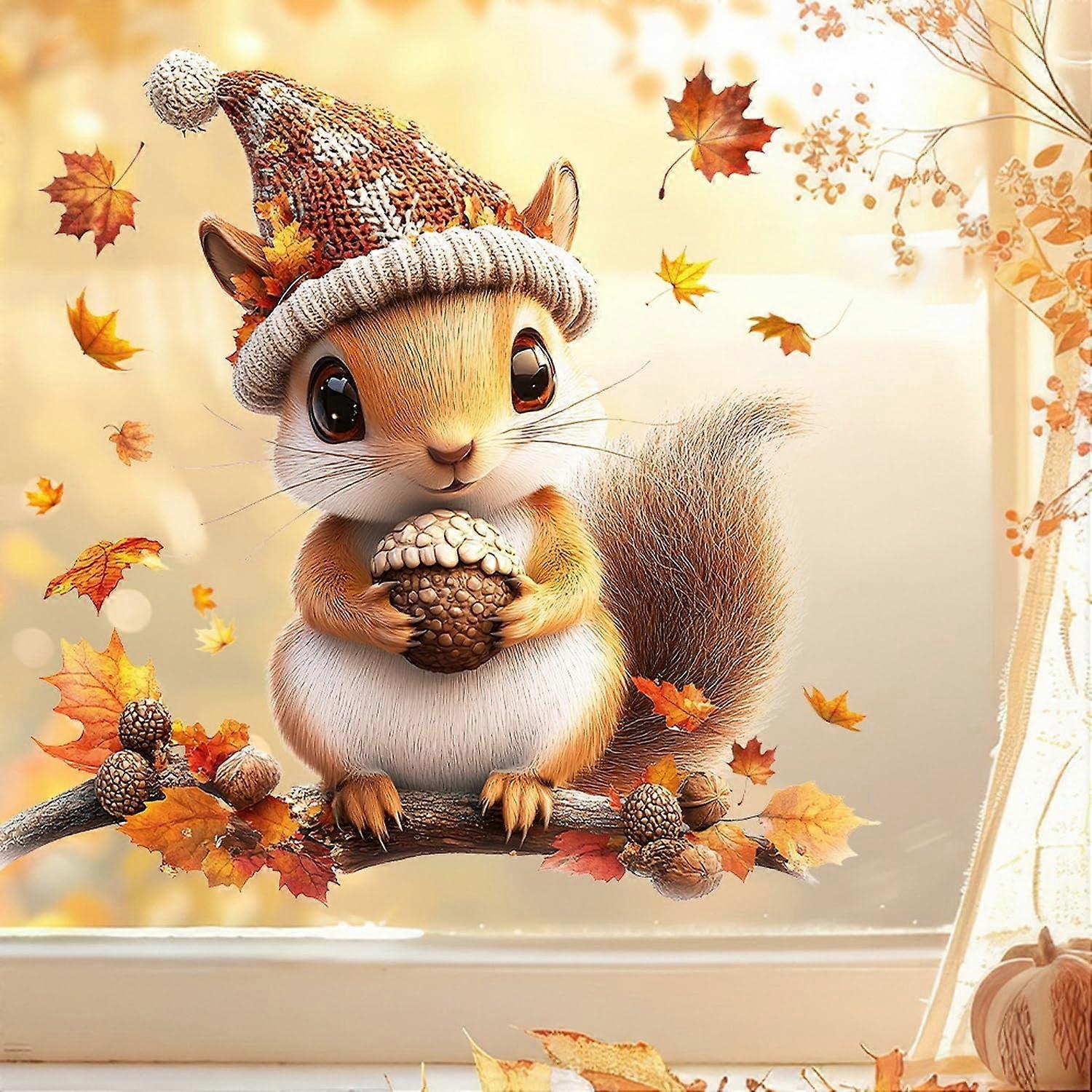 Fall Window Clings with Squirrel and Leaf Designs, Reusable DoubleSided Autumn Window Stickers