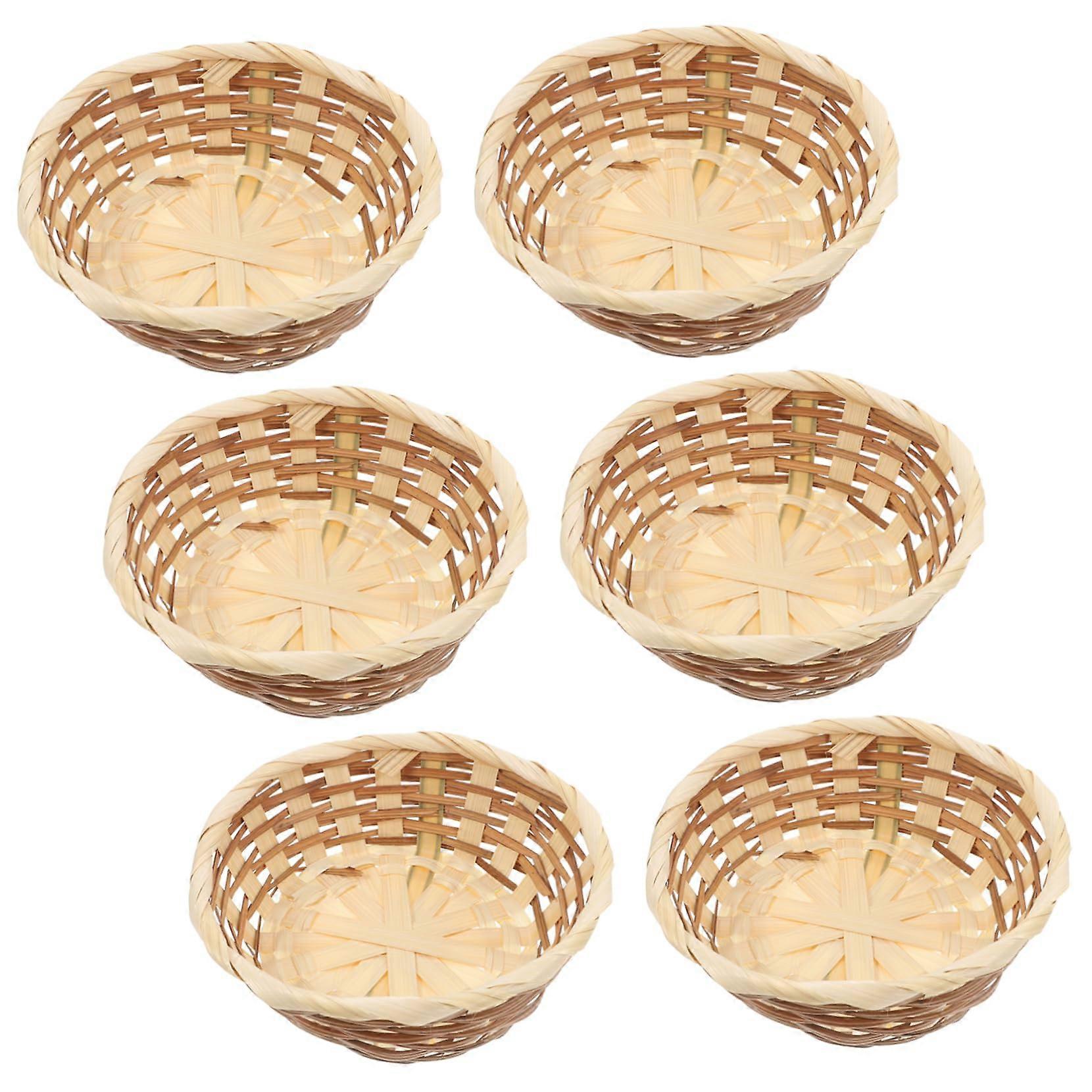 6pcs Woven Storage Baskets Round Bread and Fruit Display Durable Easy Clean for Kitchen Restaurant