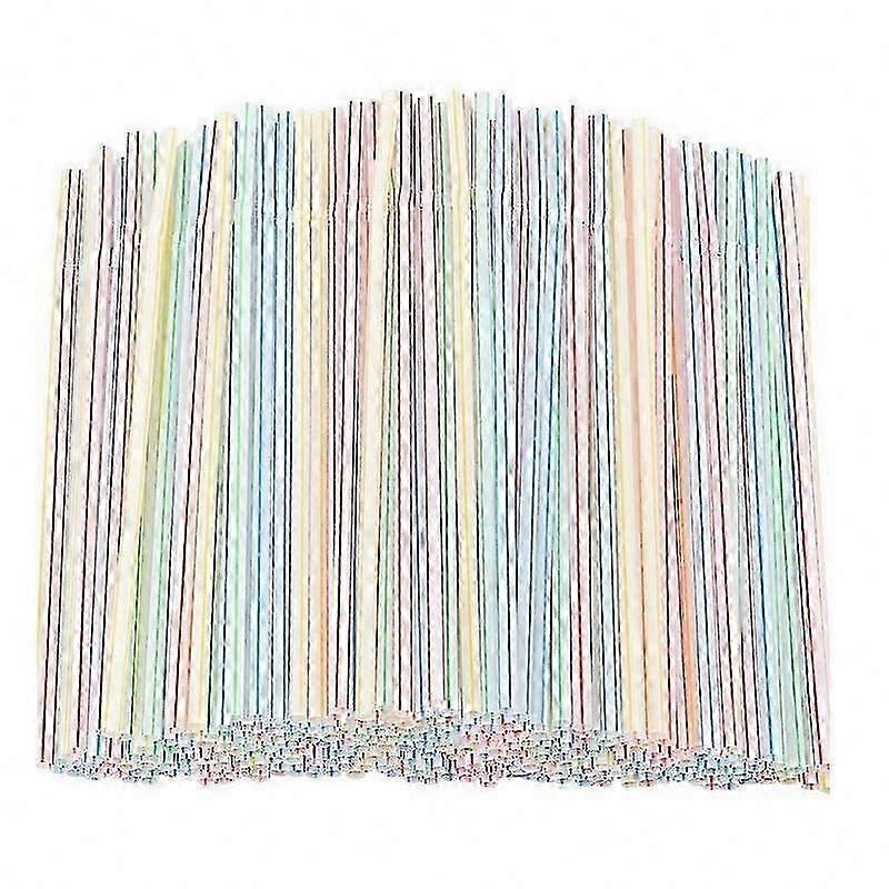Multi-Colored Plastic Straws, 8-Inch Bendable Striped Drinking Straws, 500 Count
