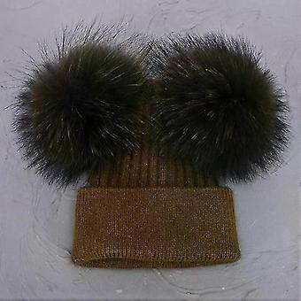 Wintermuts van gebreide wol met dubbele pompons voor dames en meisjes
