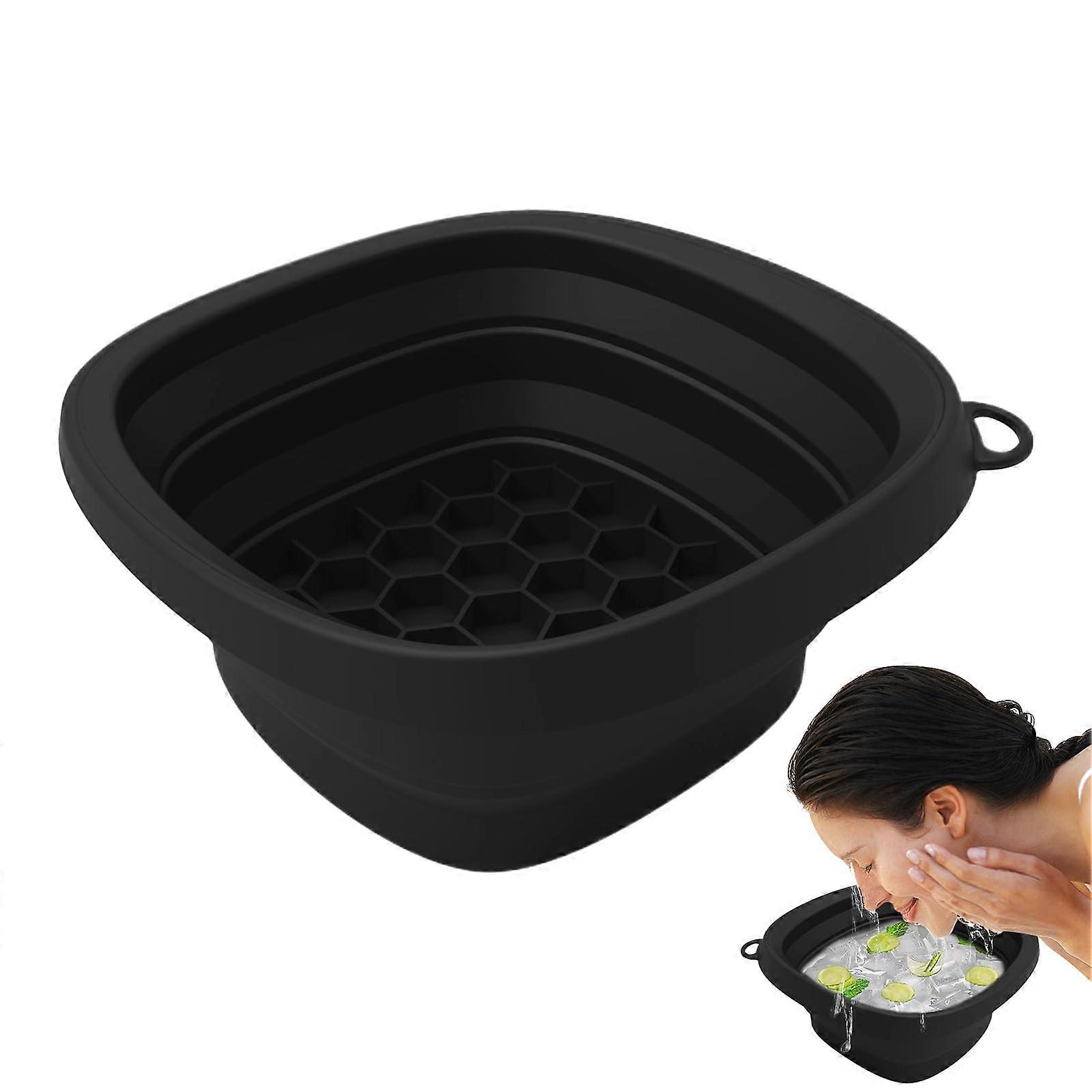 Foldable Silicone Face Wash Basin with Builtin Ice Cube Tray for Home Spa Black
