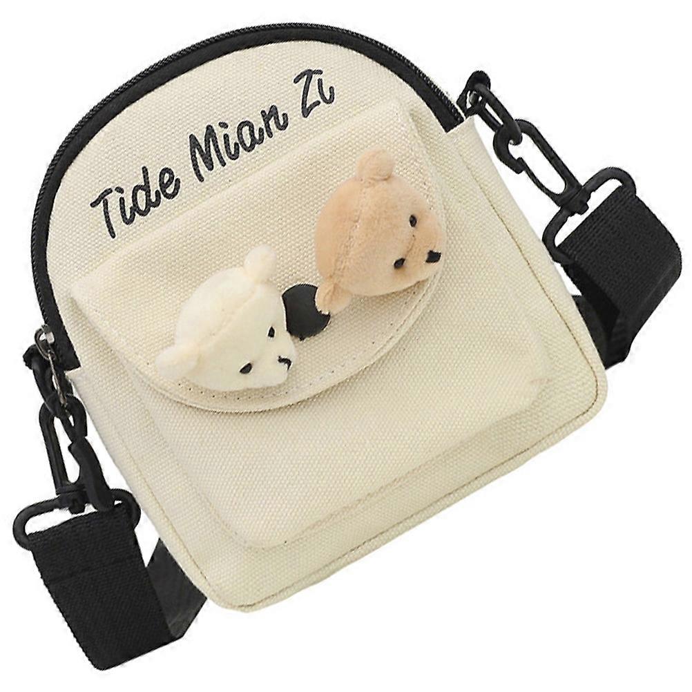 Beige Student Backpack Canvas Handbag for Storage Practical Crossbody Bag