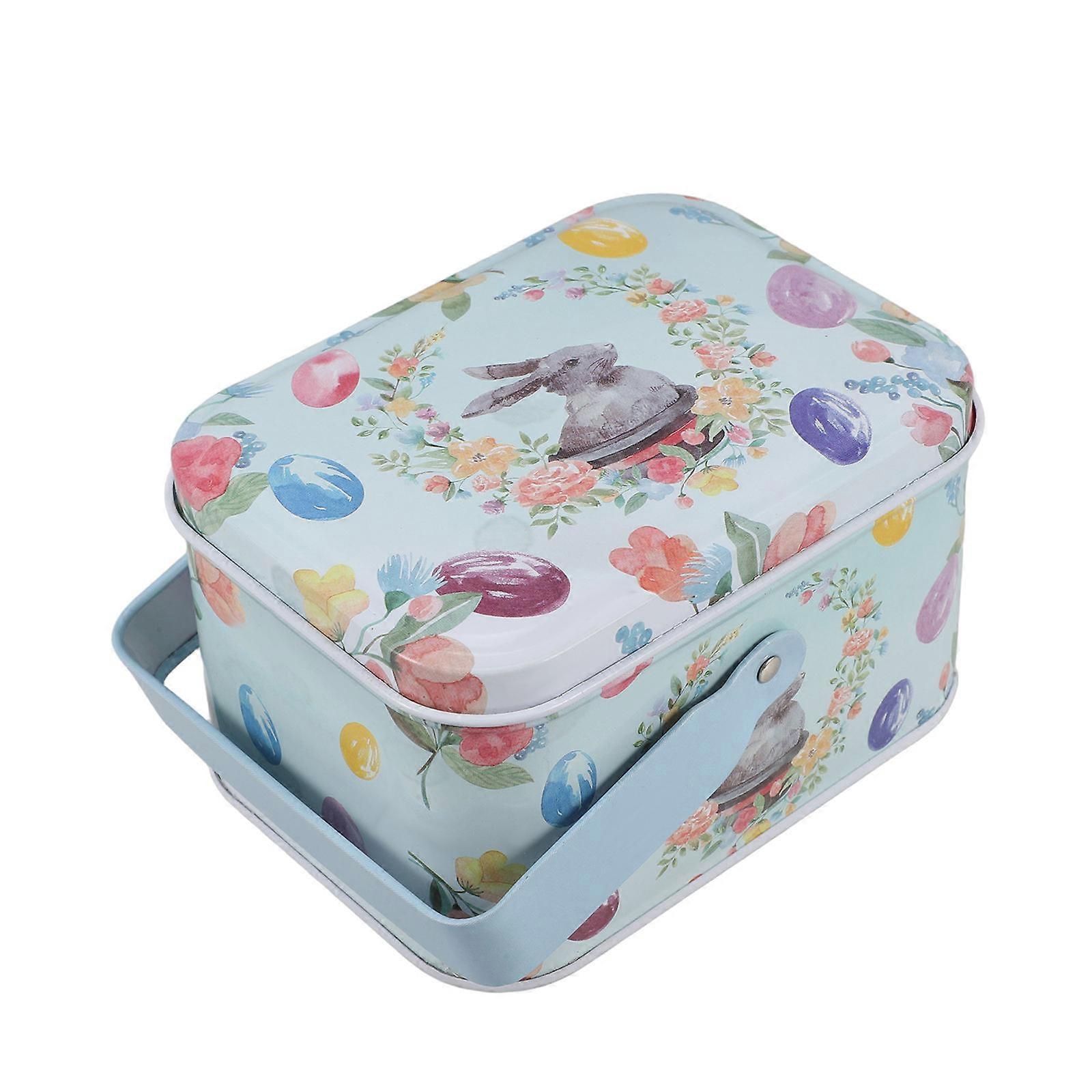 Decorative Easter Tin Box for Storing Candy with Portable Cookie Holder