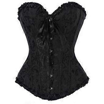 FANNYC Dames Overbust Korset met Bloemenkant, Bustier, Tailleband, Body Shaper, Verstevigde Corrigerende Top met String, Maten S-6XL