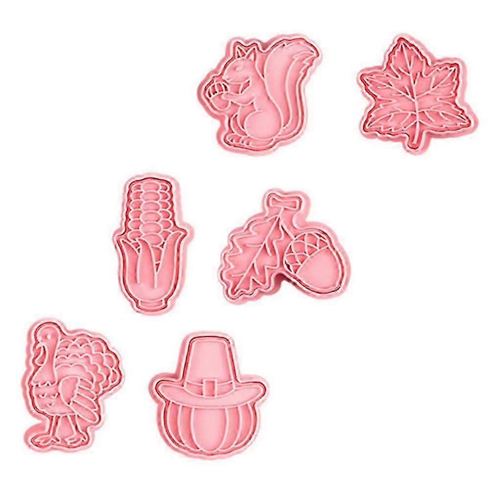 6Pcs Pink Cookie Molds, DIY Baking Tools for Kitchen, Easy Demould PP Biscuit Stamps