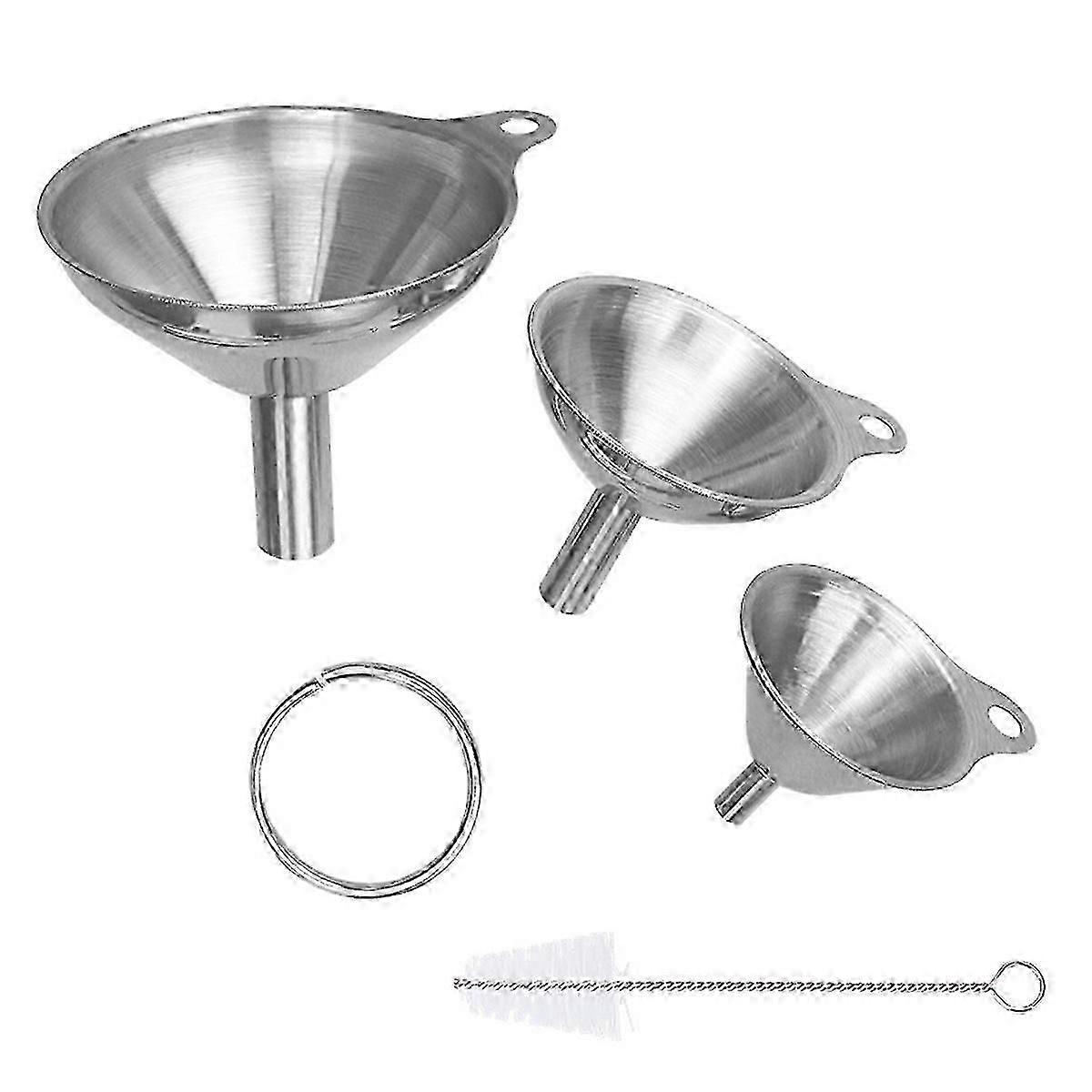 Stainless Steel Mini Funnels Set, 3-Pack with Handles for Precise Liquid and Dry Ingredient Transfer, Dishwasher Safe, 4.5cm to 7.5cm Diameters