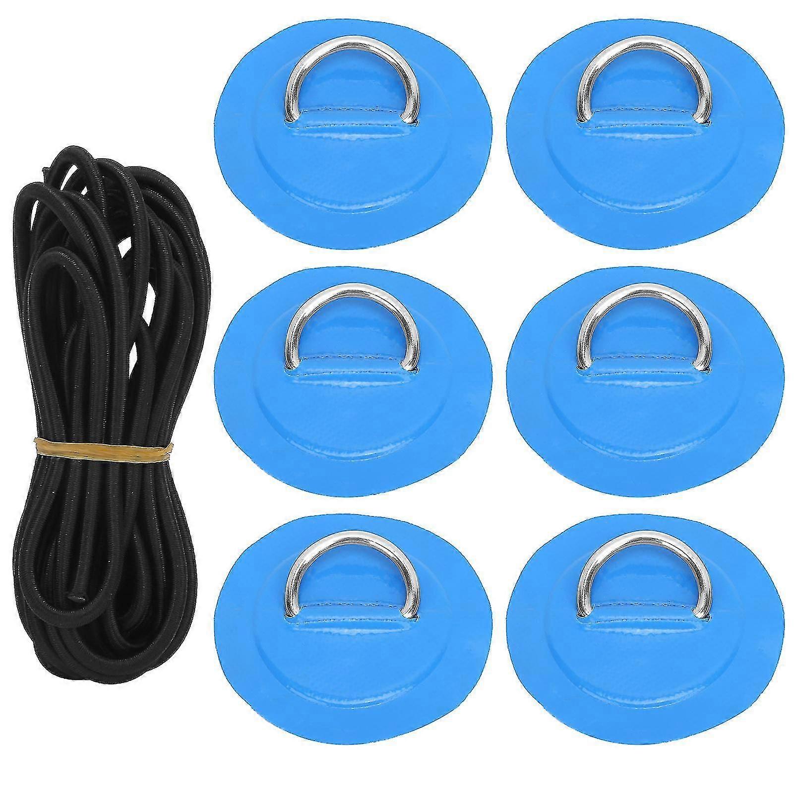 6 stk Pvc D Ring Patch Elastisk tausett rustfritt stål D Ring Patch Bungee Cord Setblue