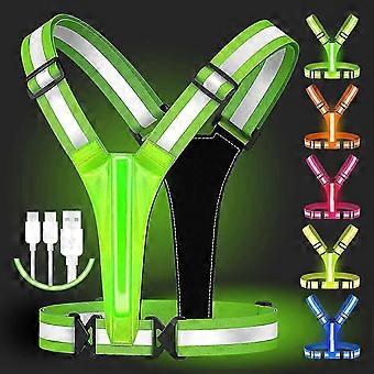 LED-reflecterend hardloopvest, USB-oplaadbaar, verlicht hardloopvest met hoge zichtbaarheid, 6-11 uur licht met verstelbare taille/schouders voor hardlopers van 26-27 cm.